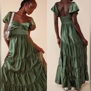 Free People Sundrenched Maxi Dress Womens Silky Moss Green Whimsical Romantic XS